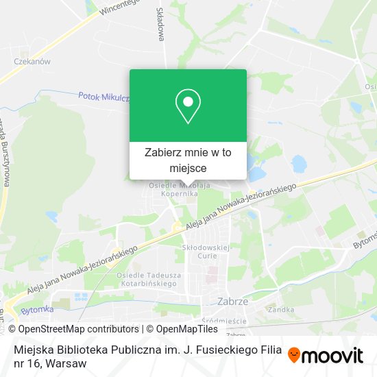 Mapa Miejska Biblioteka Publiczna im. J. Fusieckiego Filia nr 16