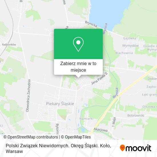 Mapa Polski Związek Niewidomych. Okręg Śląski. Koło