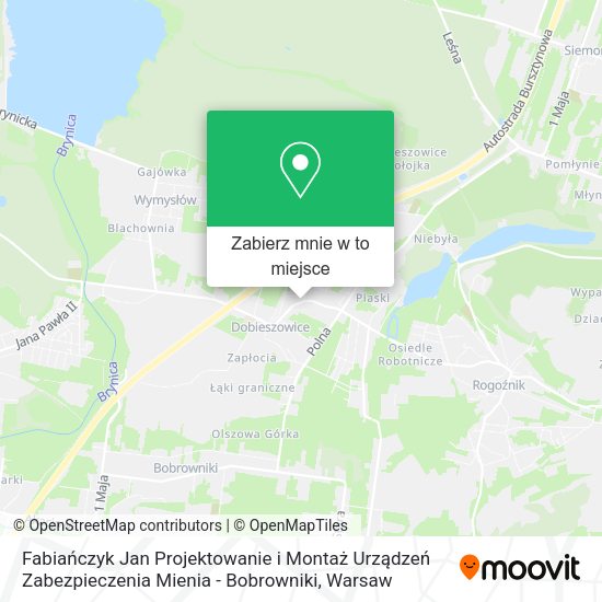 Mapa Fabiańczyk Jan Projektowanie i Montaż Urządzeń Zabezpieczenia Mienia - Bobrowniki