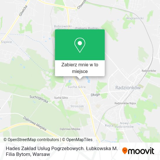 Mapa Hades Zakład Usług Pogrzebowych. Łubkowska M. Filia Bytom