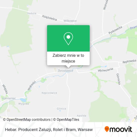 Mapa Hebar. Producent Żaluzji, Rolet i Bram