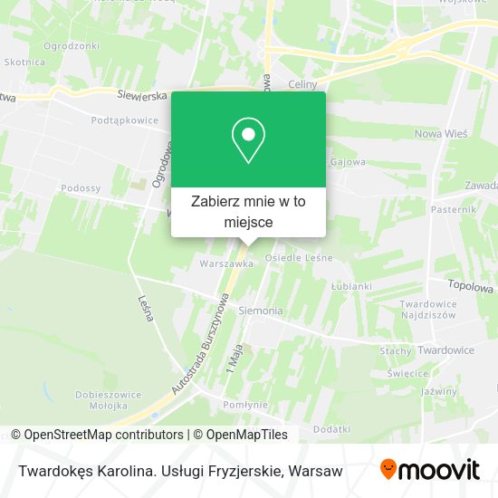 Mapa Twardokęs Karolina. Usługi Fryzjerskie