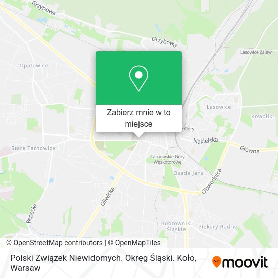 Mapa Polski Związek Niewidomych. Okręg Śląski. Koło