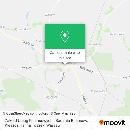 Mapa Zakład Usług Finansowych i Badania Bilansów. Kleszcz Halina Toszek