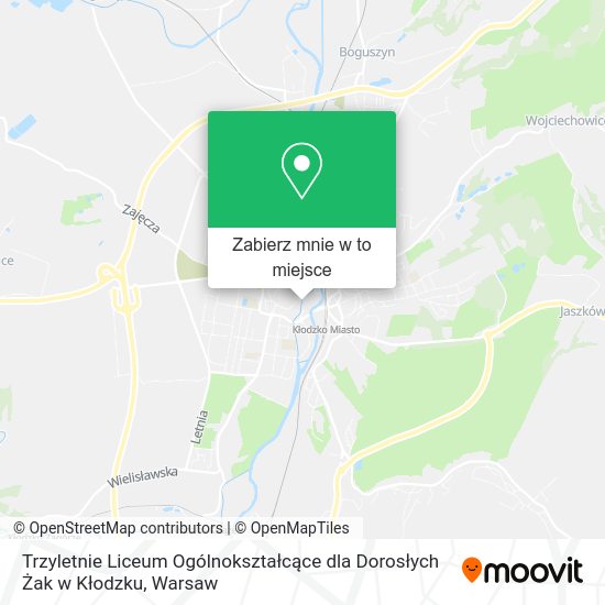 Mapa Trzyletnie Liceum Ogólnokształcące dla Dorosłych Żak w Kłodzku