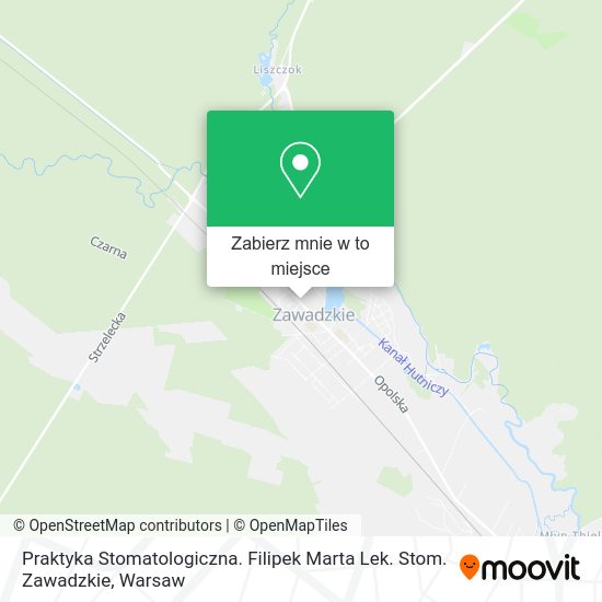 Mapa Praktyka Stomatologiczna. Filipek Marta Lek. Stom. Zawadzkie