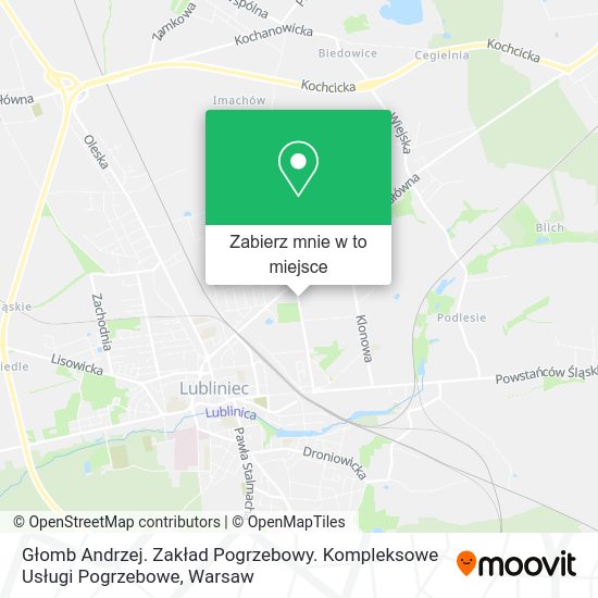 Mapa Głomb Andrzej. Zakład Pogrzebowy. Kompleksowe Usługi Pogrzebowe