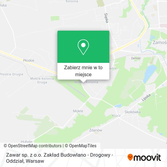 Mapa Zawar sp. z o.o. Zakład Budowlano - Drogowy - Oddział