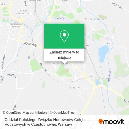 Mapa Oddział Polskiego Związku Hodowców Gołębi Pocztowych w Częstochowie