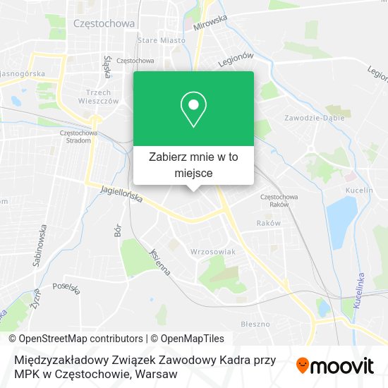 Mapa Międzyzakładowy Związek Zawodowy Kadra przy MPK w Częstochowie