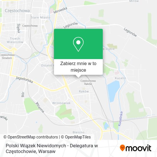 Mapa Polski Wiązek Niewidomych - Delegatura w Częstochowie