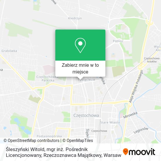 Mapa Śleszyński Witold, mgr inż. Pośrednik Licencjonowany, Rzeczoznawca Majątkowy