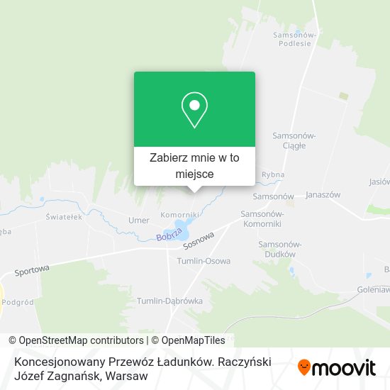 Mapa Koncesjonowany Przewóz Ładunków. Raczyński Józef Zagnańsk