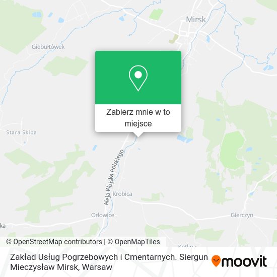 Mapa Zakład Usług Pogrzebowych i Cmentarnych. Siergun Mieczysław Mirsk