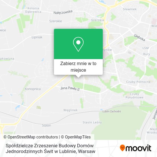 Mapa Spółdzielcze Zrzeszenie Budowy Domów Jednorodzinnych Świt w Lublinie