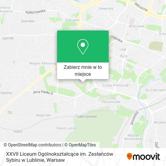 Mapa XXVII Liceum Ogólnokształcące im. Zesłańców Sybiru w Lublinie