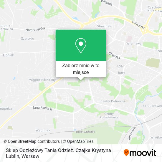 Mapa Sklep Odzieżowy Tania Odzież. Czajka Krystyna Lublin