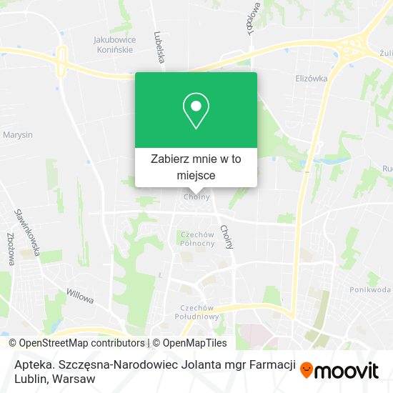 Mapa Apteka. Szczęsna-Narodowiec Jolanta mgr Farmacji Lublin