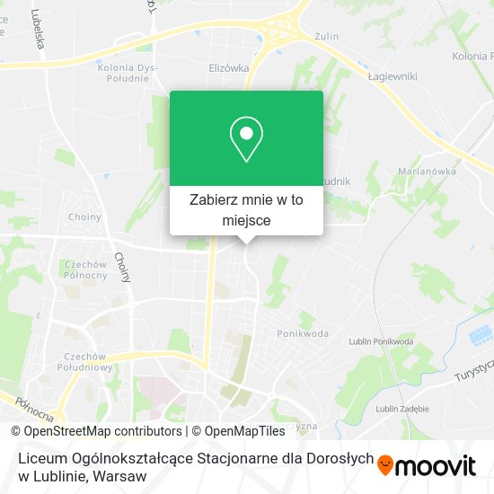 Mapa Liceum Ogólnokształcące Stacjonarne dla Dorosłych w Lublinie