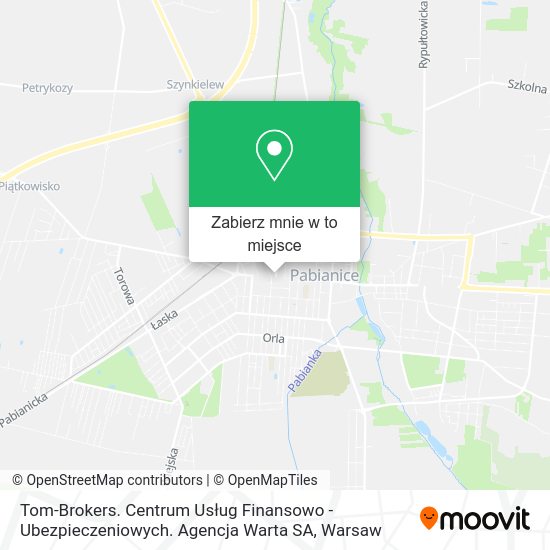 Mapa Tom-Brokers. Centrum Usług Finansowo - Ubezpieczeniowych. Agencja Warta SA