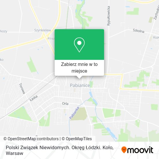 Mapa Polski Związek Niewidomych. Okręg Łódzki. Koło