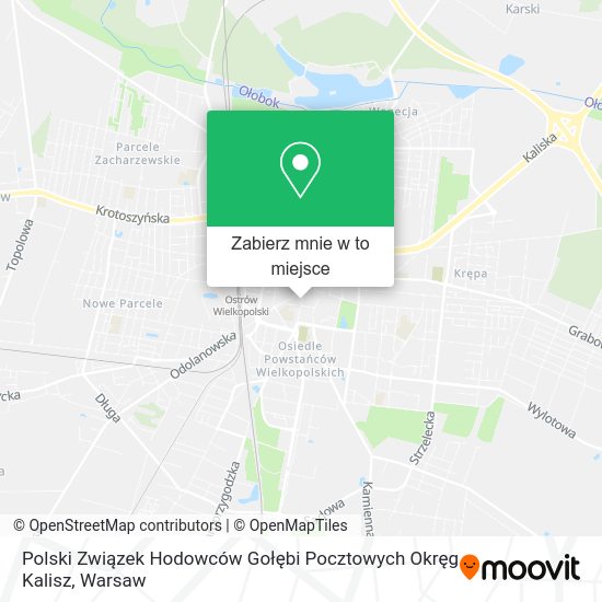 Mapa Polski Związek Hodowców Gołębi Pocztowych Okręg Kalisz