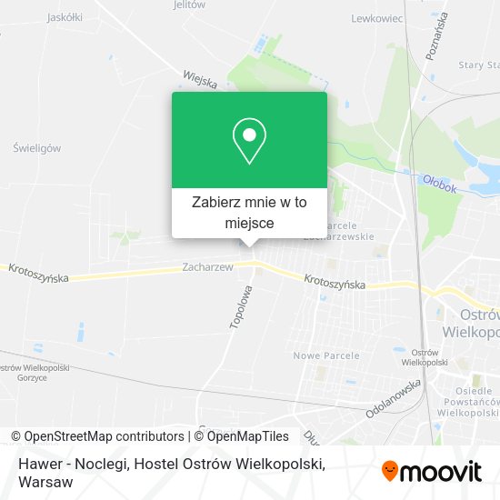 Mapa Hawer - Noclegi, Hostel Ostrów Wielkopolski