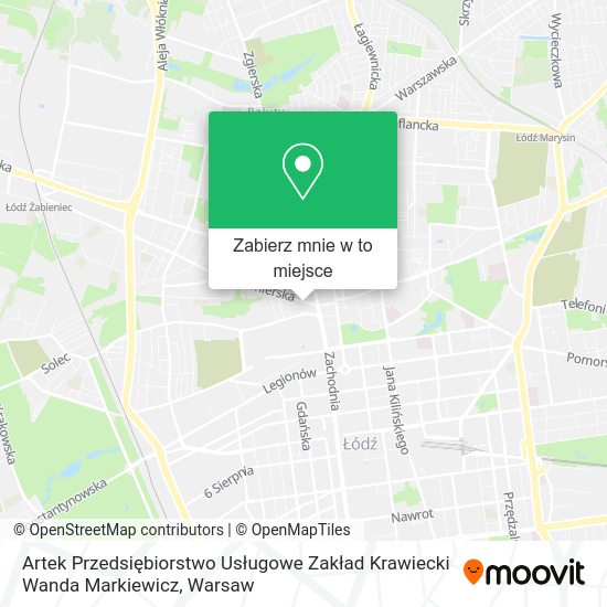 Mapa Artek Przedsiębiorstwo Usługowe Zakład Krawiecki Wanda Markiewicz