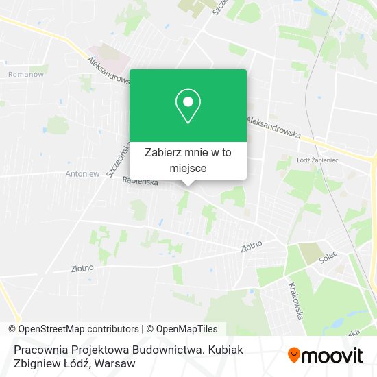 Mapa Pracownia Projektowa Budownictwa. Kubiak Zbigniew Łódź