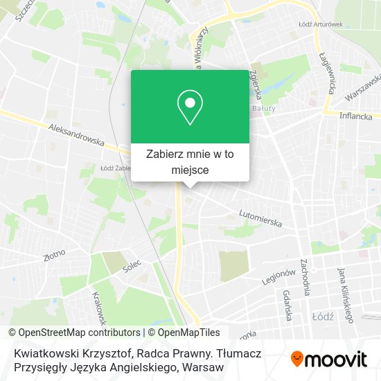 Mapa Kwiatkowski Krzysztof, Radca Prawny. Tłumacz Przysięgły Języka Angielskiego