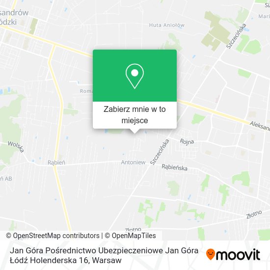 Mapa Jan Góra Pośrednictwo Ubezpieczeniowe Jan Góra Łódź Holenderska 16