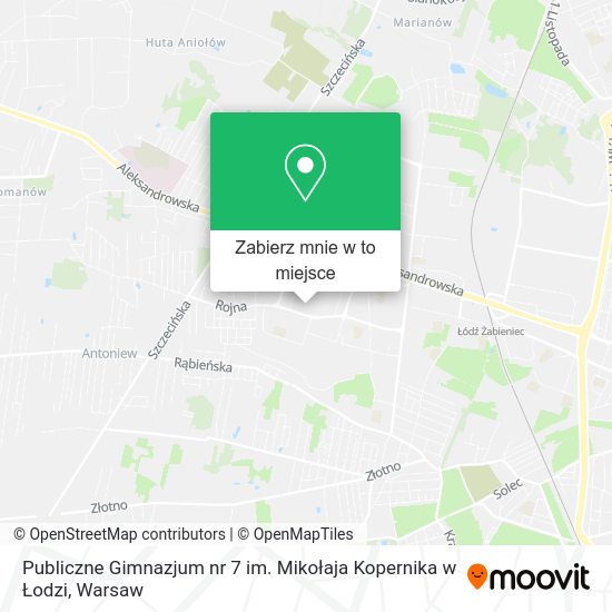 Mapa Publiczne Gimnazjum nr 7 im. Mikołaja Kopernika w Łodzi