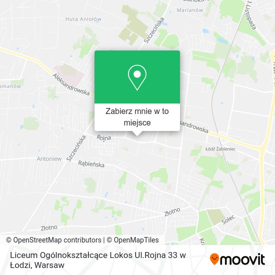 Mapa Liceum Ogólnokształcące Lokos Ul.Rojna 33 w Łodzi