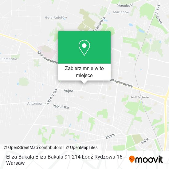 Mapa Eliza Bakala Eliza Bakala 91 214 Łódź Rydzowa 16