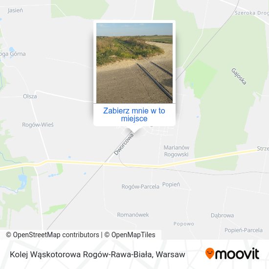 Mapa Kolej Wąskotorowa Rogów-Rawa-Biała