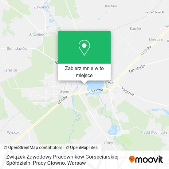 Mapa Związek Zawodowy Pracowników Gorseciarskiej Spółdzielni Pracy Głowno