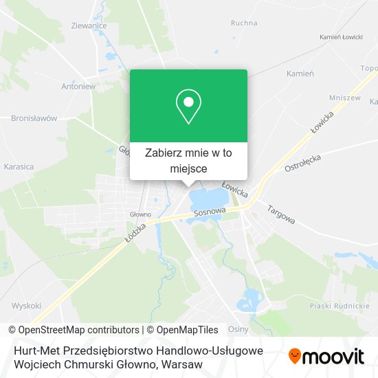 Mapa Hurt-Met Przedsiębiorstwo Handlowo-Usługowe Wojciech Chmurski Głowno