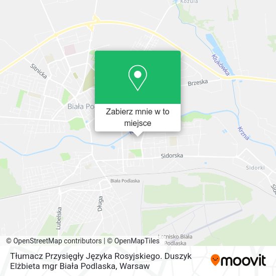 Mapa Tłumacz Przysięgły Języka Rosyjskiego. Duszyk Elżbieta mgr Biała Podlaska