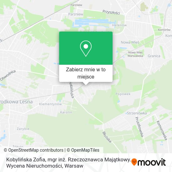 Mapa Kobylińska Zofia, mgr inż. Rzeczoznawca Majątkowy. Wycena Nieruchomości