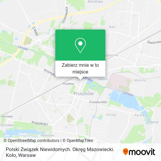 Mapa Polski Związek Niewidomych. Okręg Mazowiecki. Koło