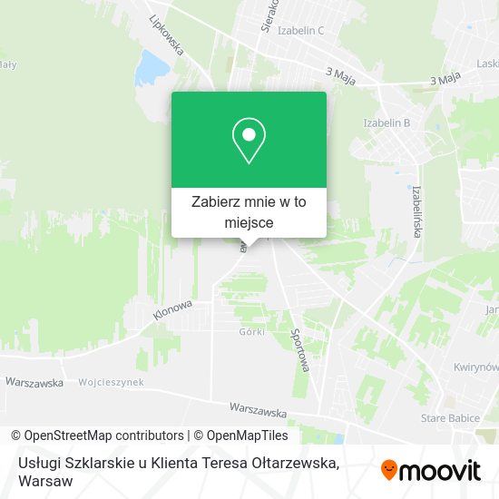 Mapa Usługi Szklarskie u Klienta Teresa Ołtarzewska