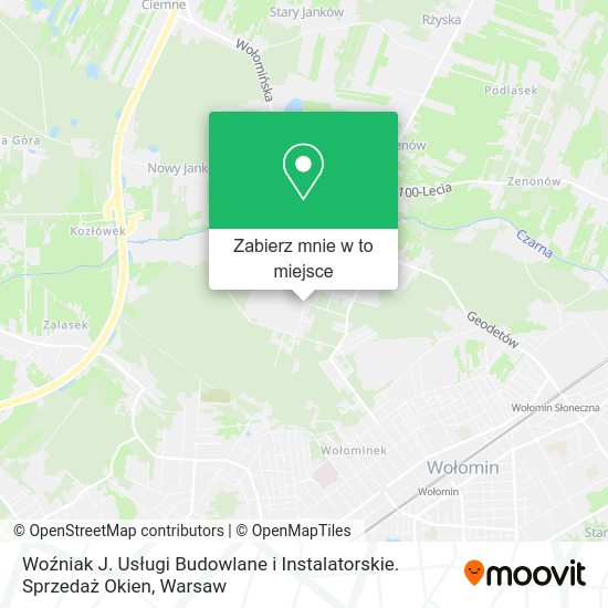 Mapa Woźniak J. Usługi Budowlane i Instalatorskie. Sprzedaż Okien