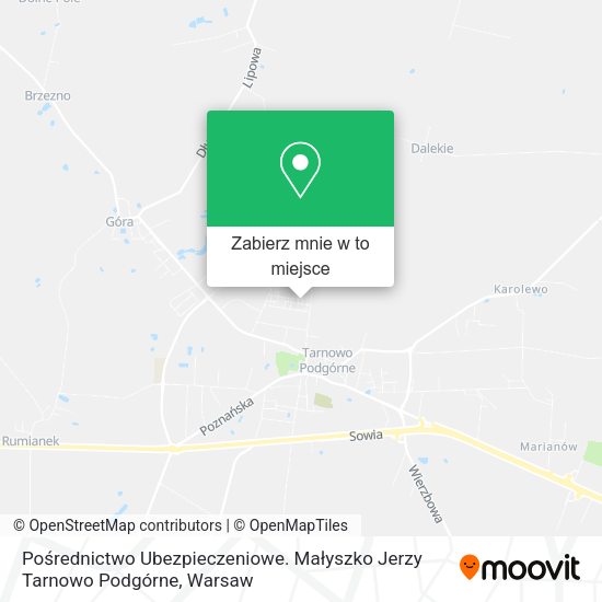 Mapa Pośrednictwo Ubezpieczeniowe. Małyszko Jerzy Tarnowo Podgórne