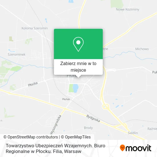 Mapa Towarzystwo Ubezpieczeń Wzajemnych. Biuro Regionalne w Płocku. Filia