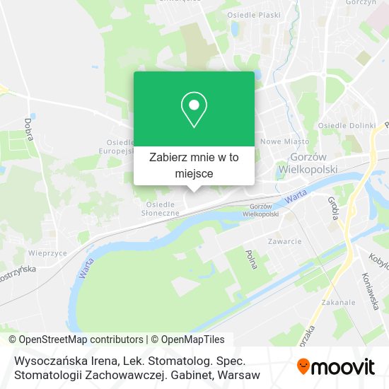 Mapa Wysoczańska Irena, Lek. Stomatolog. Spec. Stomatologii Zachowawczej. Gabinet