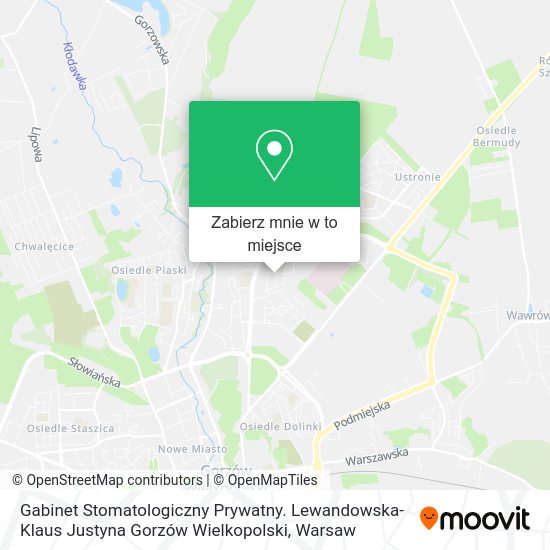 Mapa Gabinet Stomatologiczny Prywatny. Lewandowska-Klaus Justyna Gorzów Wielkopolski