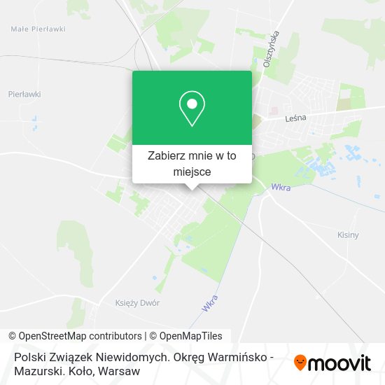 Mapa Polski Związek Niewidomych. Okręg Warmińsko - Mazurski. Koło