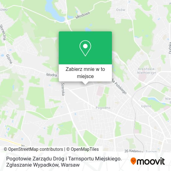 Mapa Pogotowie Zarządu Dróg i Tarnsportu Miejskiego. Zgłaszanie Wypadków