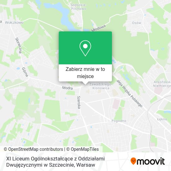 Mapa XI Liceum Ogólnokształcące z Oddziałami Dwujęzycznymi w Szczecinie