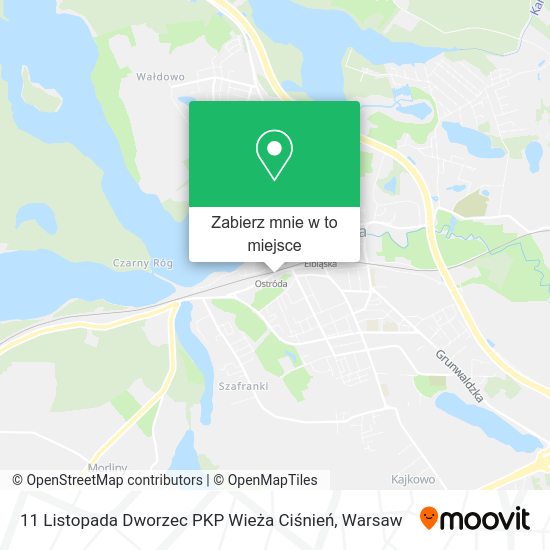 Mapa 11 Listopada Dworzec PKP Wieża Ciśnień